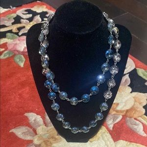 Sparkling Blue and Silver Faceted Bead Necklace